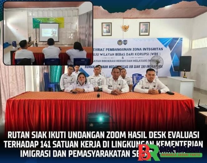 
					Rutan Siak Ikuti Undangan zoom hasil desk evaluasi terhadap 141 satuan kerja di lingkungan Kementerian Imigrasi dan Pemasyarakatan