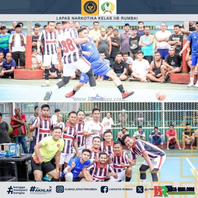 
					Pererat Persaudaraan Antar Petugas Pemasyarakatan, Lapas Narkotika Rumbai Tanding Futsal Lawan Lapas Pekanbaru 