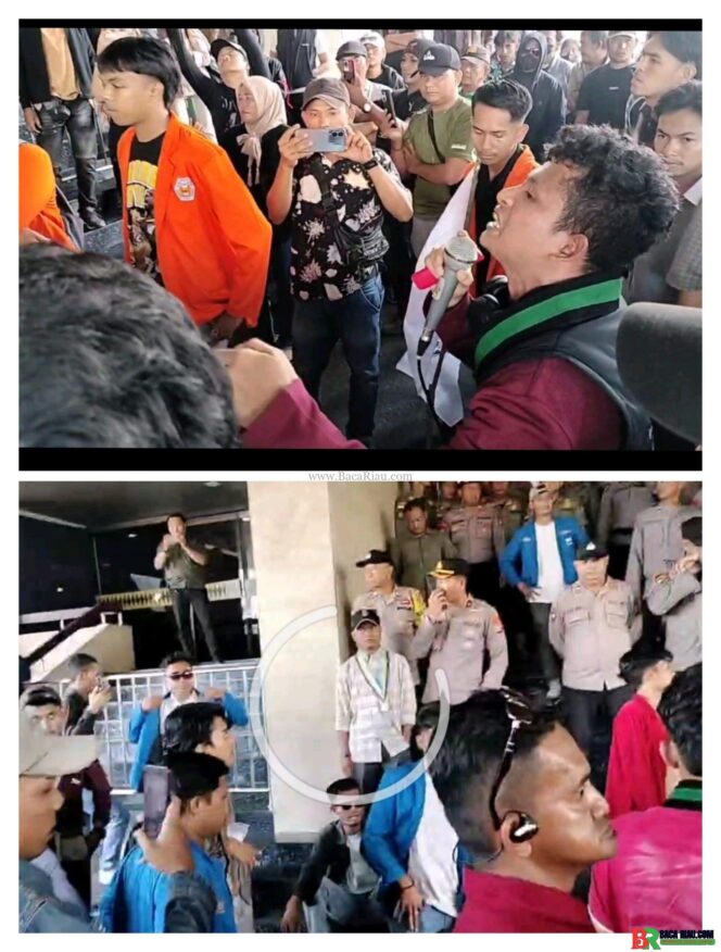 
					Puluhan Massa Geruduk Kantor Gubernur Riau, Massa Menuntut Penindakan Mafia Tanah di Provinsi Riau 