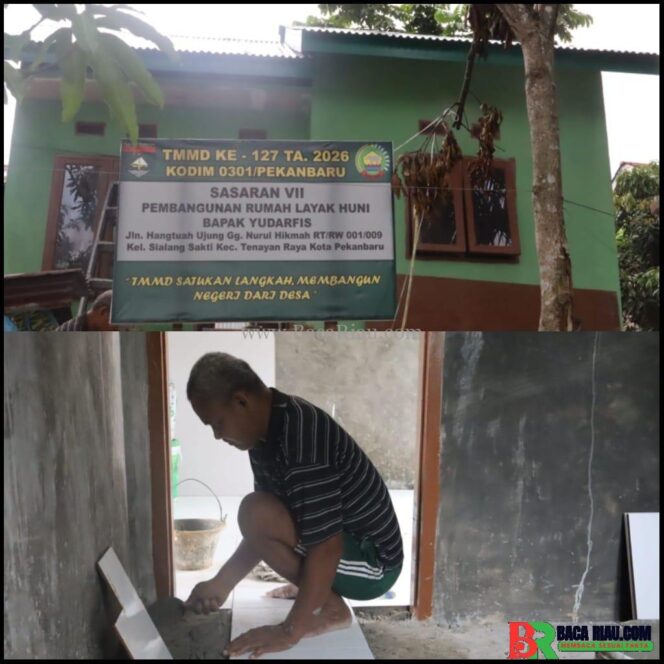 
					Pembangunan RTLH Almarhum Bapak Yudarfis dalam Program TMMD ke-127 Kodim 0301/Pekanbaru Capai 87 Persen