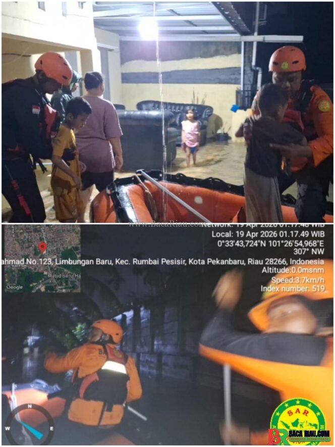 
					Hujan Deras Picu Banjir di Rumbai Timur, Tim SAR Evakuasi Warga di Jalan Sembilang