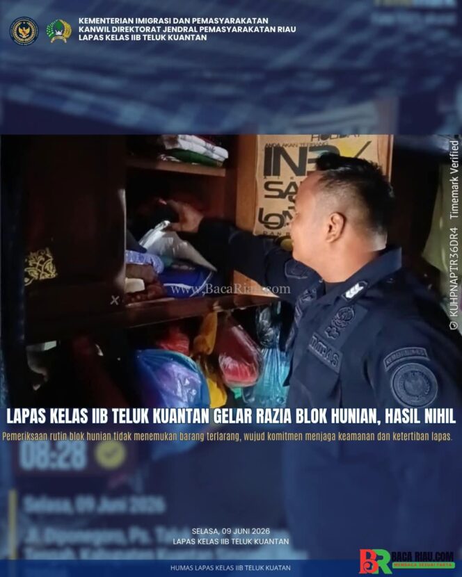 
					Razia Rutin Lapas Teluk Kuantan Nihil Temuan, Komitmen Wujudkan Pemasyarakatan Aman dan Bersih